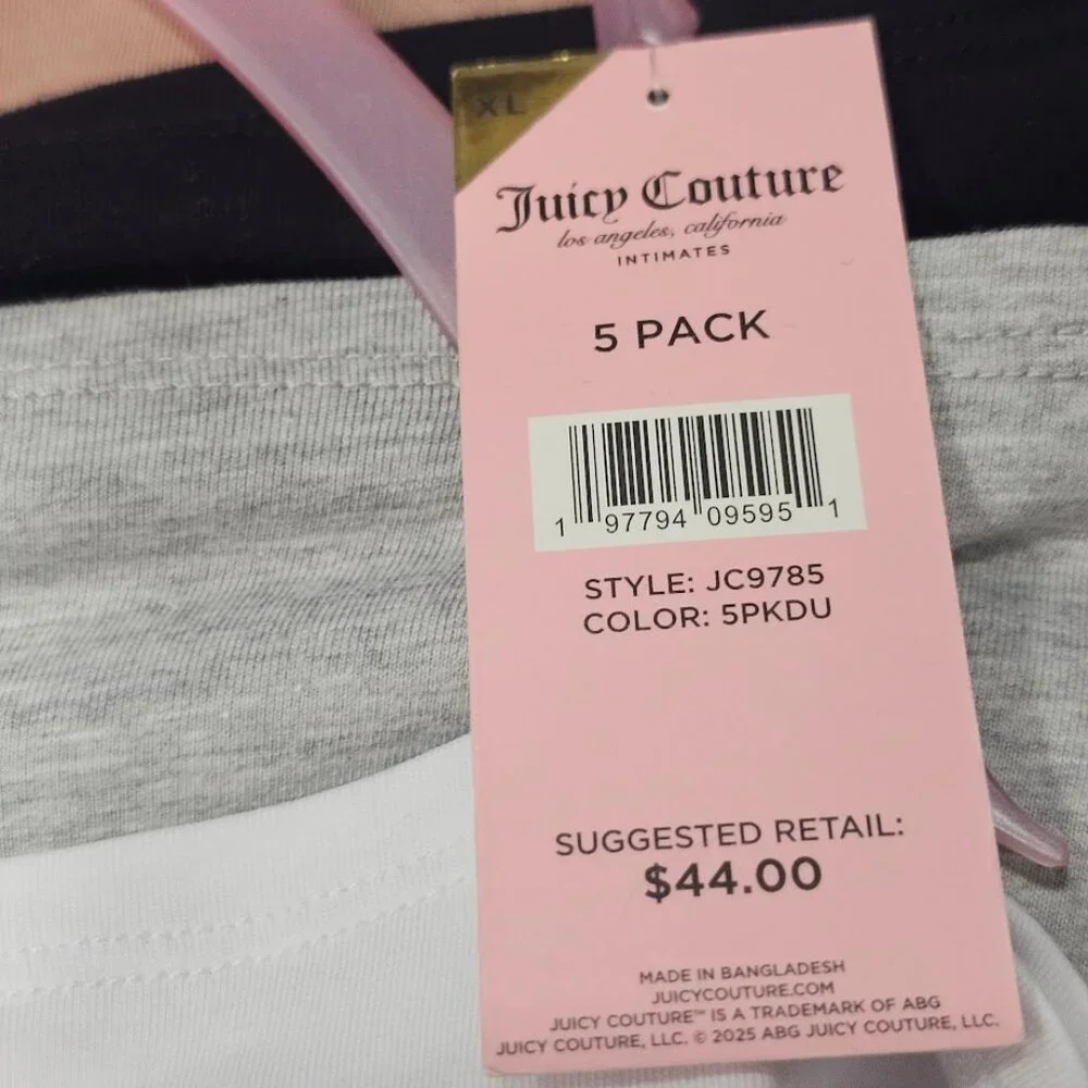Juicy Couture Boy Shorts Panties 5Pk Logo Underwear Size XL